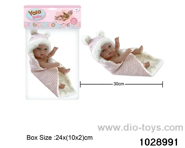 12-inch pond rubber doll with pillow in poly bag header