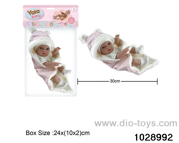 12-inch pond rubber doll with pillow in poly bag header