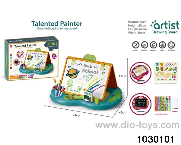 Flat double-sided drawing board in color box