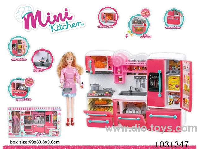 kitchen ware+doll with light & music in window box