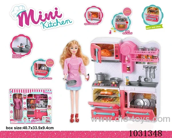 kitchen ware+doll with light & music in window box
