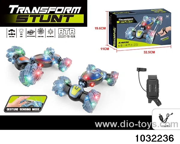 Sideways twisting and turning stunt car in color box