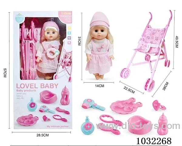 14inch doll with Movable eyes & IC &cart &Playhouse set in Hand box