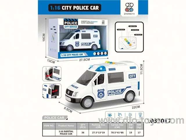 1：16 frictional police car toy with light &music in  display box