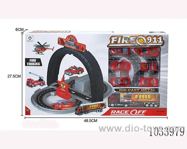 Fire track parking lot in window box
