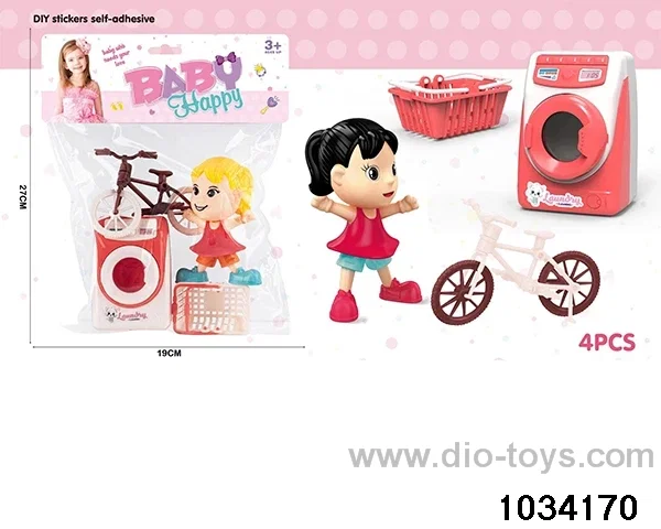Cartoon mannequin with washing machine in PP bag with header