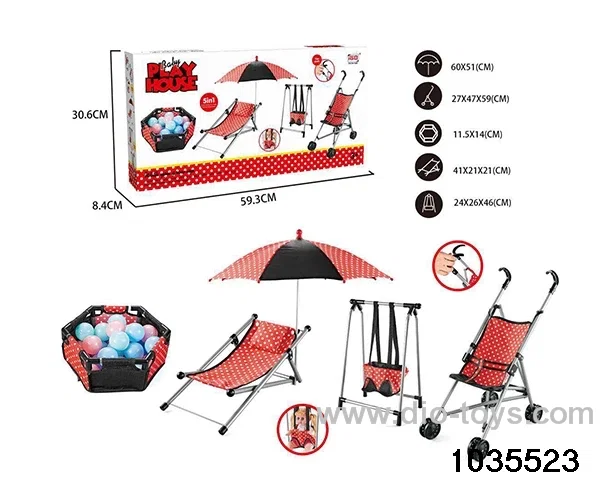 Plastic stroller,Beach Chair, Umbrella, Fence, 6 Ocean Balls, Swing