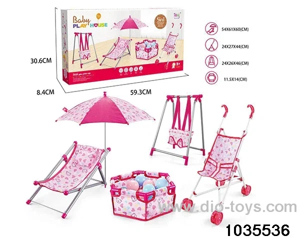 Plastic stroller,Beach Chair, Umbrella, Fence, 6 Ocean Balls, Swing