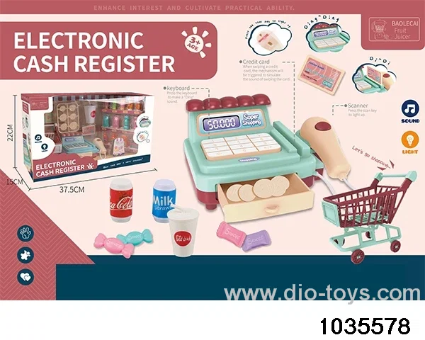Supermarket electronic cash register in window box