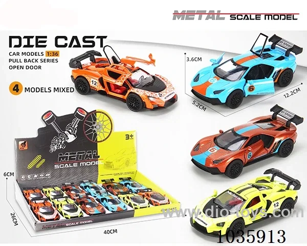 1:36 pull back alloy with sound &light 2sets 4color mixed loading  in display box