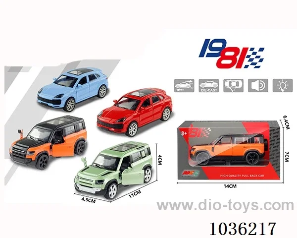 1:43 pullback alloy car with light&sound 2sets mixed loading in window  box