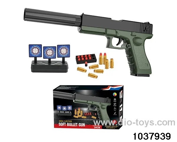 Shell-shocked soft-bullet gun + target in color box