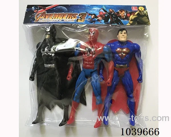 3pcs Superman, Spiderman, Batman with light