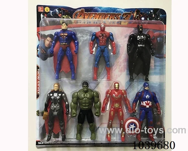 Thor, Hulk, Captain America, Iron Man, Superman, Spiderman, Batman with light