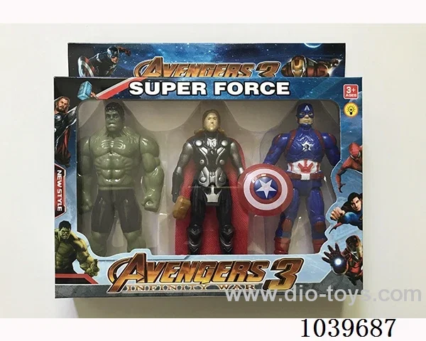 16cm 3pcs Thor, Hulk, Captain America with light