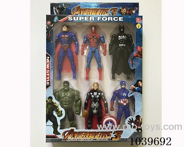Thor, Hulk, Captain America, Iron Man,  Spiderman, Batman with light