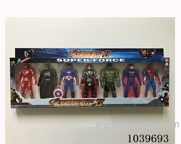Thor, Hulk, Captain America, Iron Man, Superman, Spiderman, Batman with light