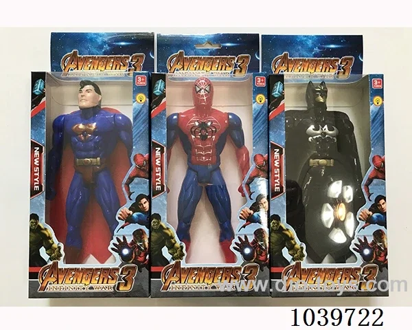 22cm Superman, Spiderman, Batman with light 3sets mixed loading