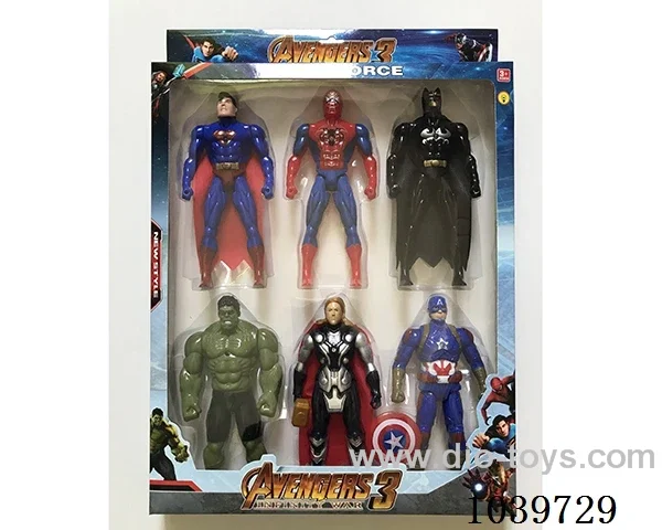Thor, Hulk, Captain America, Iron Man, Spiderman, Batman with light
