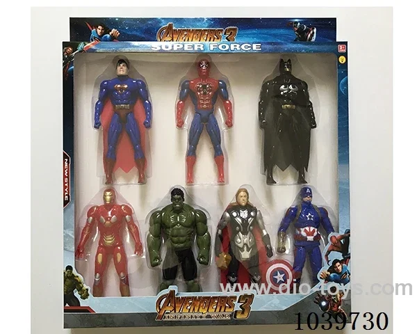 Thor, Hulk, Captain America, Iron Man, Superman, Spiderman, Batman with light
