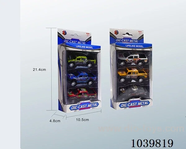 1:50 3PCS pull back alloy car 6sets&6color mixed loading   in window box