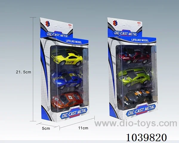 1:50 3PCS pull back alloy car 6sets&6color mixed loading   in window box