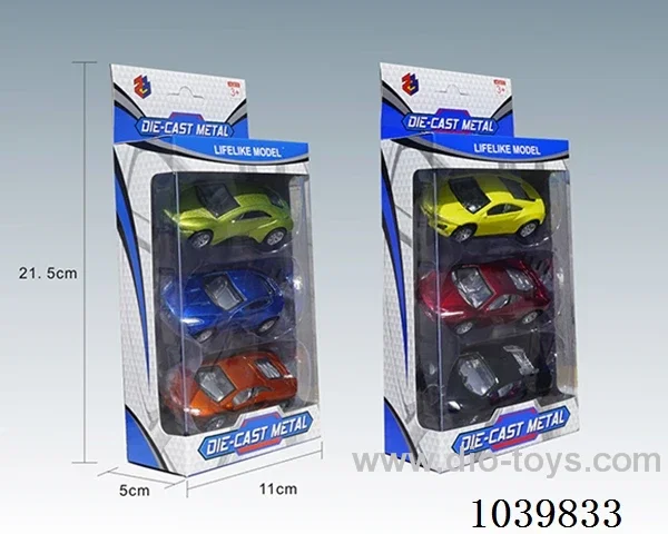 1:50 3PCS pull back alloy car 6sets&6color mixed loading   in window box