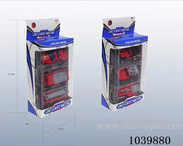 1:55 3PCS pull back alloy car 6sets&6color mixed loading   in window box