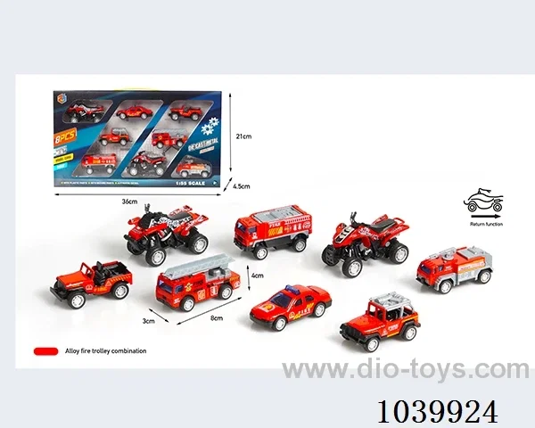 1:55 8pcs pull back alloy car 8sets mixed loading   in window box