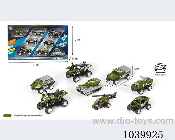 1:55 8pcs pull back alloy car 8sets mixed loading   in window box