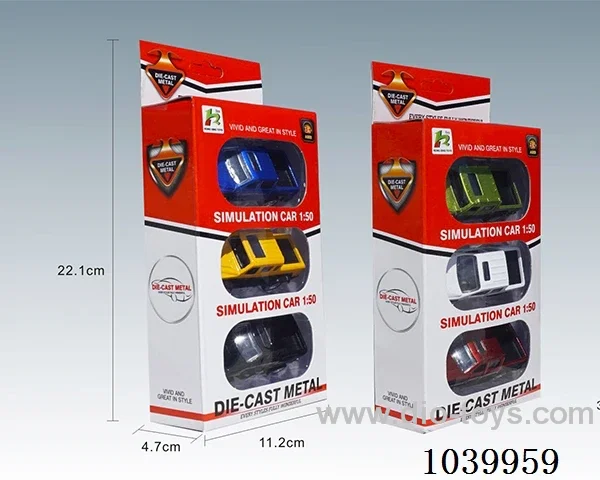 1:50 3PCS pull back alloy car 6sets&6color mixed loading   in window box