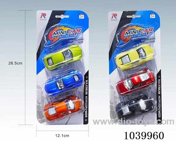 1:50 3PCS pull back alloy car 6sets&6color mixed loading  in blister card