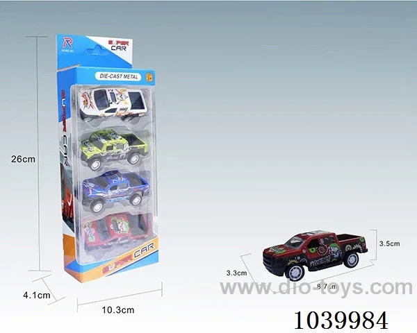 1:50 4pcs pull back alloy car 6sets&6color mixed loading   in window box