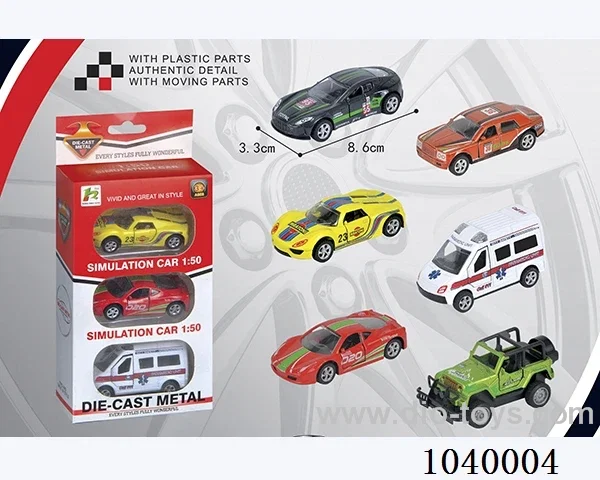 1:50 3PCS pull back alloy car 6sets&6color mixed loading   in window box