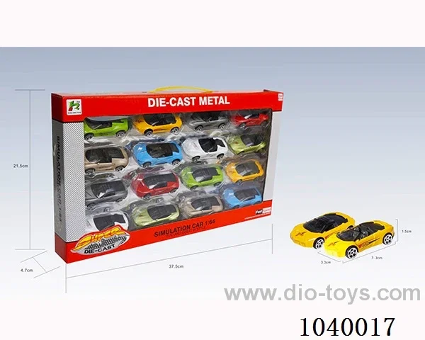 1:64 6pcsfree wheel alloy car 16sets&8color mixed loading   in window box