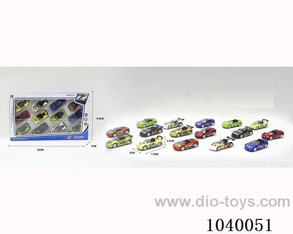 1:68 2pcs free wheel alloy car 16sets&8color mixed loading   in window box