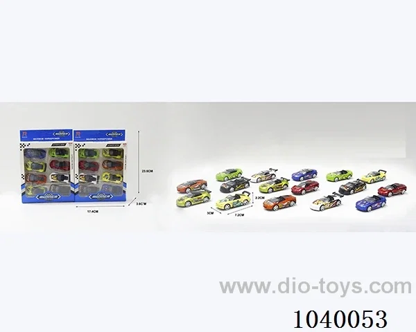 1:68 8pcs free wheel alloy car 16sets&8color mixed loading   in window box