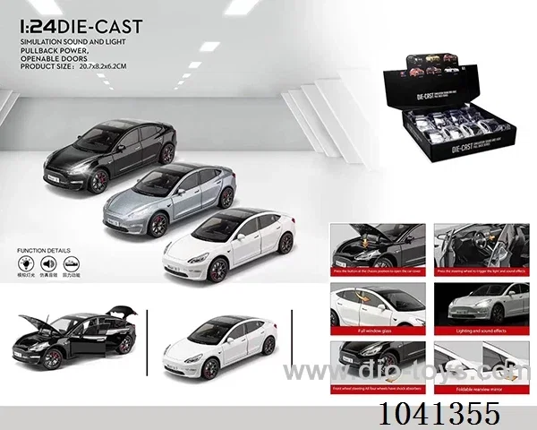 1:24 pull back car with sound&light 3color mixed loading in display box