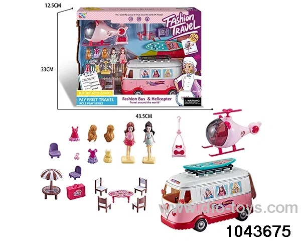 doll bus & plane in color box