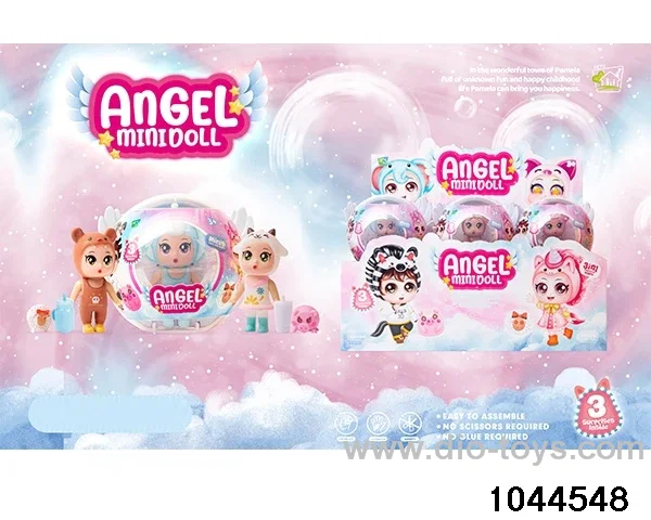 SIX ANGEL WING BALLS, SOFT RUBBER FIGURINES IN DISPLAY BOX