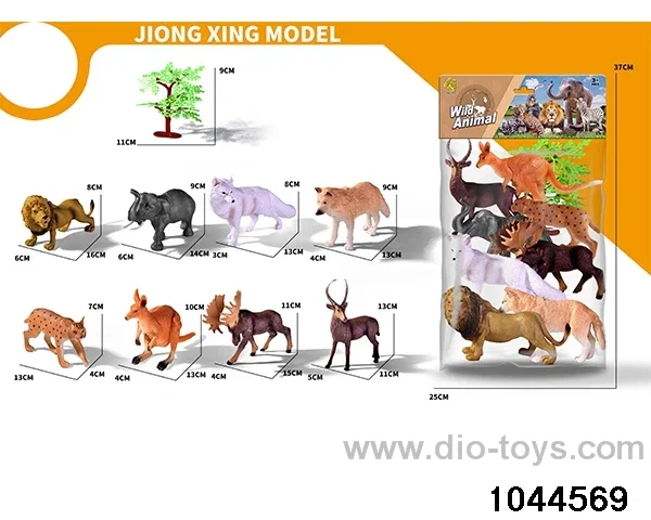 8 simulated animals in PP bag with header