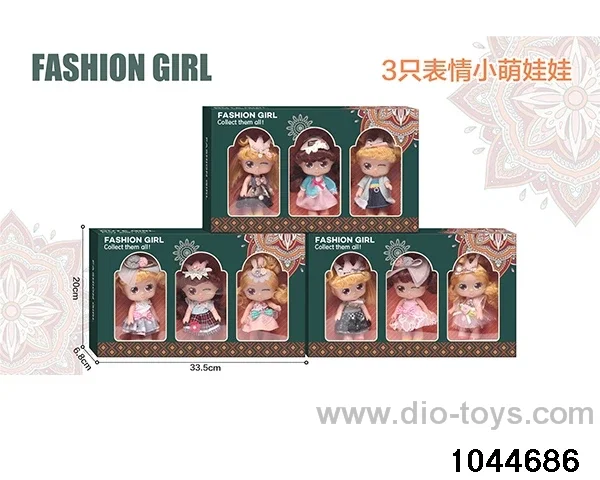 Three cute dolls with facial expressions in window box
