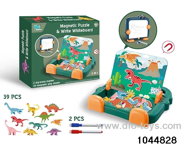 Two-in-one magnetic puzzle writing board dinosaur in color box