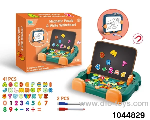 Two-in-one magnetic puzzle writing board alphanumeric style in color box