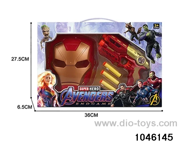 Iron Man, mask + softball gun in window box