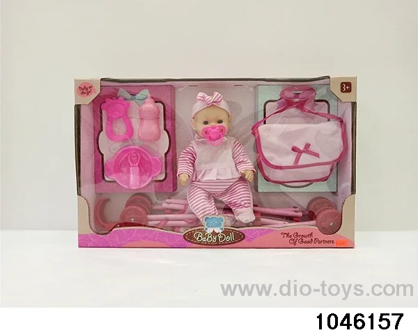 10.5 inch doll + plastic stroller set in window box