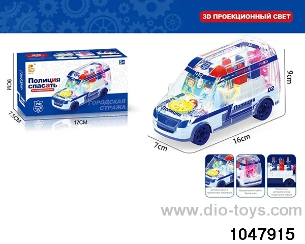Electric Gear Lighted Musical Police Car in color box