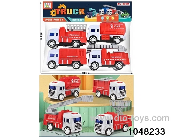 Inertia fire truck (four pack) in PP bag with header