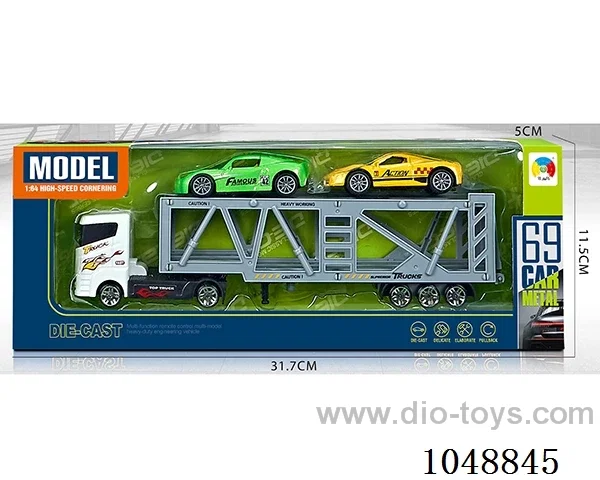 Alloy simulation series double-decker transporter with 2 alloy pullback cars