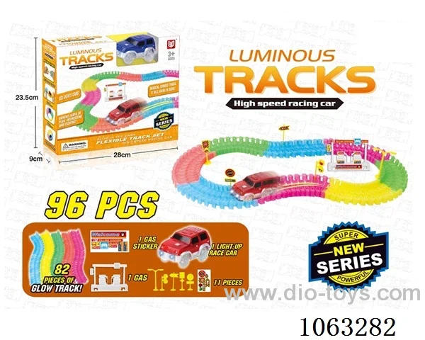 Glow-in-the-dark assembly rail car